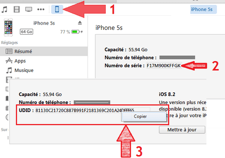 Recupérer UDID iphone via iTunes